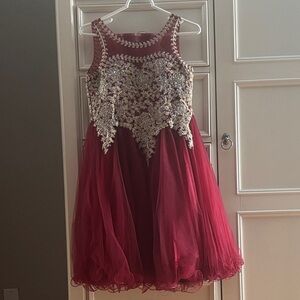 Elegant Burgundy Kids Dress with Silver Embellishments